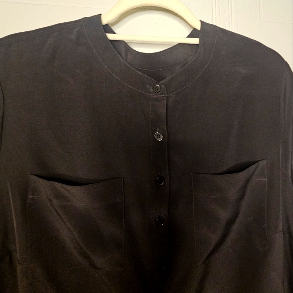 Talbots Woman Black Long Sleeve Round Neck Blouse Pockets 14W Quiet Luxury - Picture 3 of 12